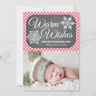 Pink Dot Chalkboard Snowflake Holiday Photo Card