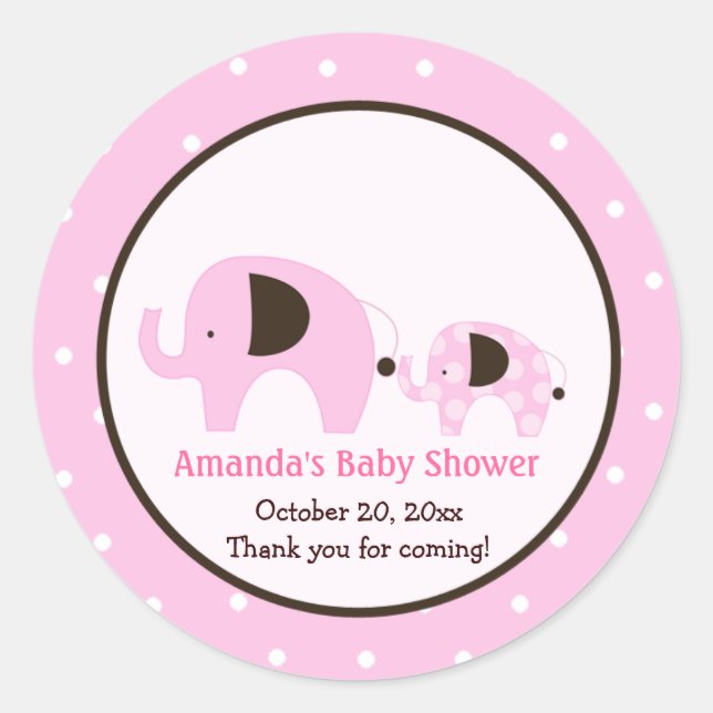 Pink Dot Elephant Round Sticker (Front)