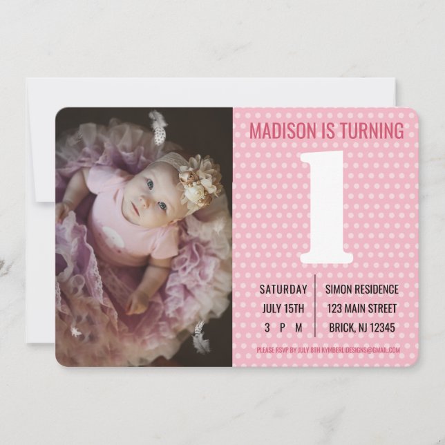 Pink Dot Female Photo Children's birthday Invitation (Front)