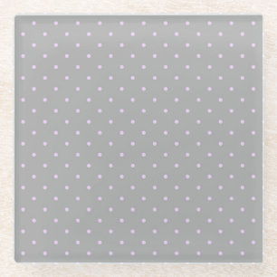 Pink Dot Grey Background Elegant Polka Dot Dotted Glass Coaster