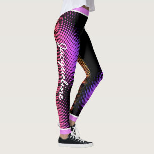 Pink Dot Pattern with Name on BLACK Leggings