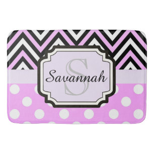 Pink Dots and Chevrons Bath Mat