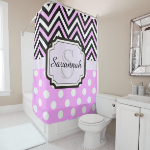 Pink Dots and Chevrons Shower Curtain