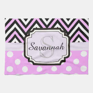 Pink Dots and Chevrons Tea Towel