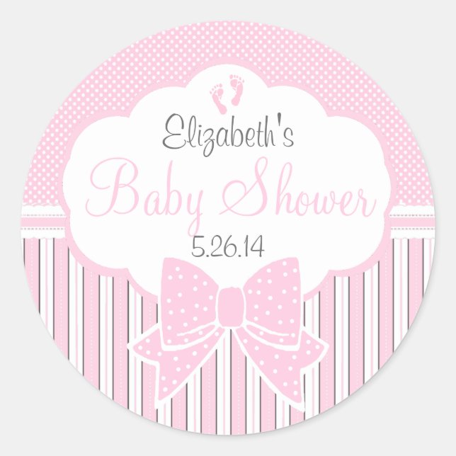 Pink Dots and Stripes-Baby Shower Classic Round Sticker (Front)