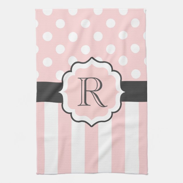 Pink Dots and Stripes Pattern Tea Towel (Vertical)