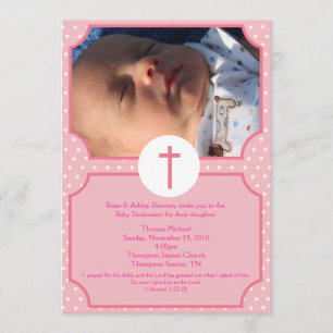 Pink Dots Baptism Baby Girl Dedication 5x7 photo Invitation