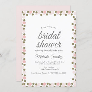 Pink Dots Confetti Gold Border Bridal Shower Invitation