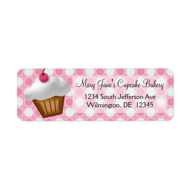 Pink Dots Cupcake Custom Return Address Label (Front)