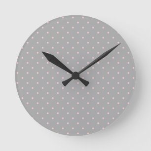Pink Dots Girly Feminine Circles Happy Easter Grey Round Clock