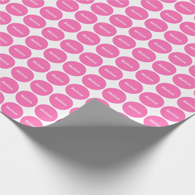 Pink Dots Pattern On White With Name Wrapping Paper (Corner)