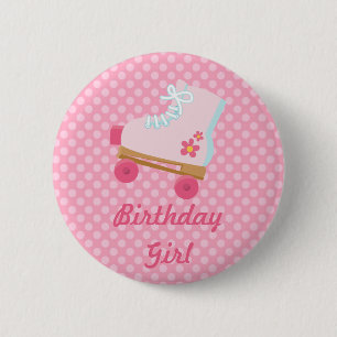 Pink Dots Rollerskate Birthday Button