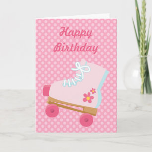 Pink Dots Rollerskate Birthday Card