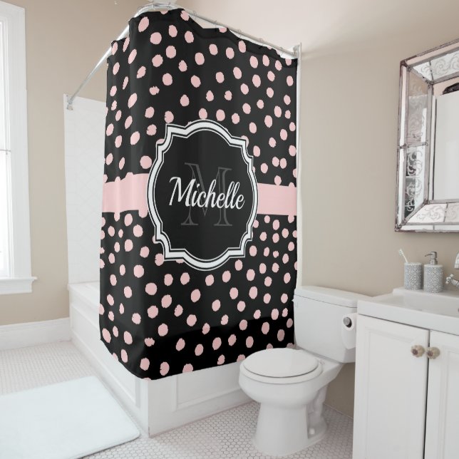 Pink Dots Shower Curtain (In Situ)