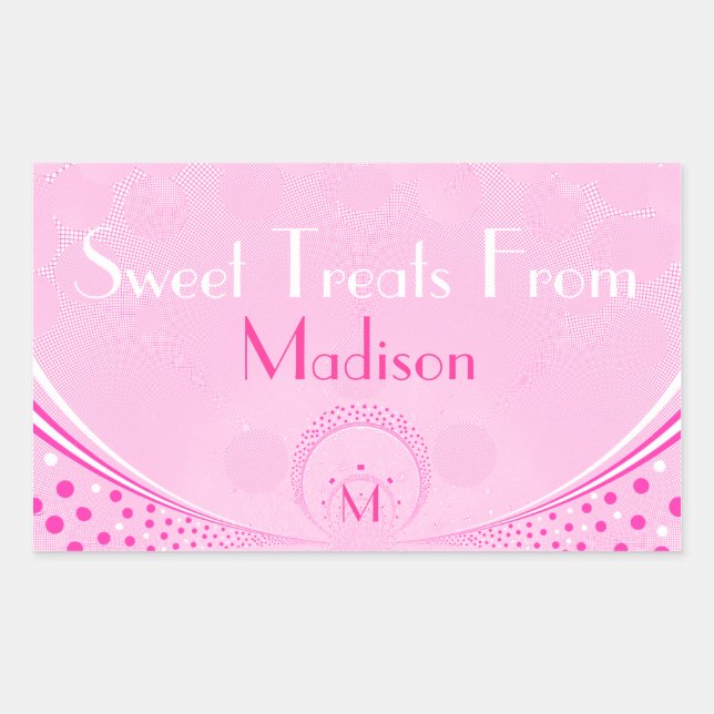 Pink Dots & Swirls-Monogram Sweets Rectangular Sticker (Front)