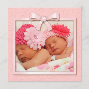 Pink Dots Twin Girls Baby Photo Birth Announcement