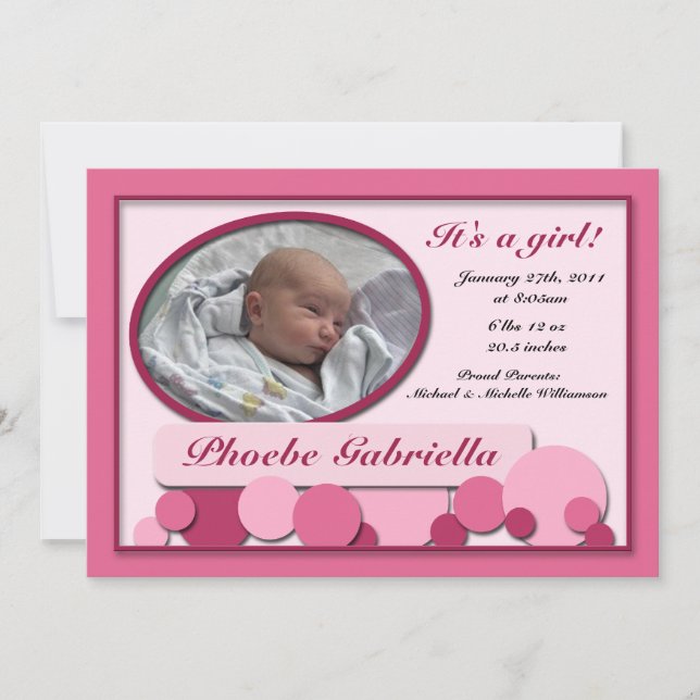 Pink Dotted Fun Birth Announcements (Front)