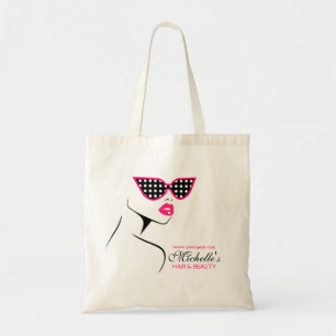Pink dotted sunglasses hair and beauty branding tote bag