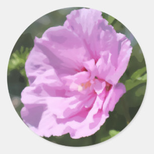 Pink Double Hibiscus Digital Flower Painting Classic Round Sticker
