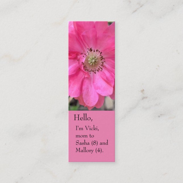 Pink double poppy mum bookmark mini business card (Front)