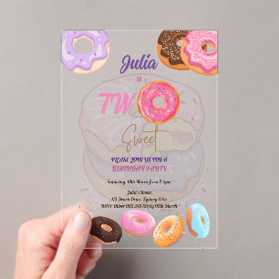 Pink Doughnut 2nd birthday Acrylic Invitations