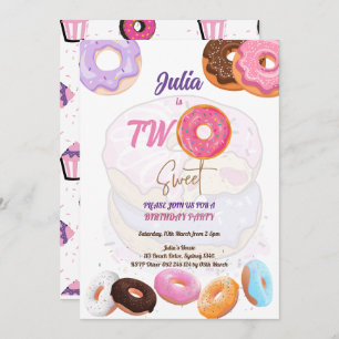 Pink Doughnut 2nd birthday invitation
