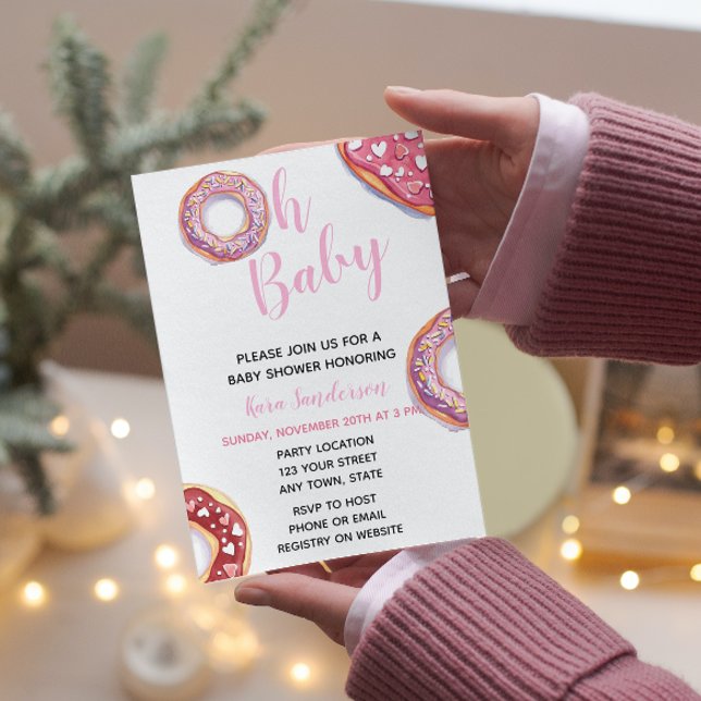 Pink Doughnut Baby Shower Invitation (Creator Uploaded)