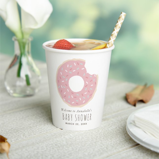 Pink Doughnut Baby Shower Paper Cups (Insitu)