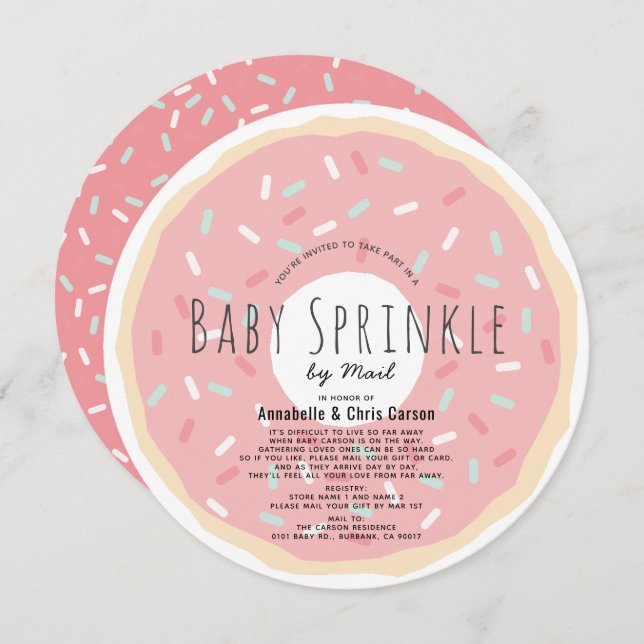 Pink Doughnut Baby Sprinkle Shower by Mail Circle Invitation (Front/Back)
