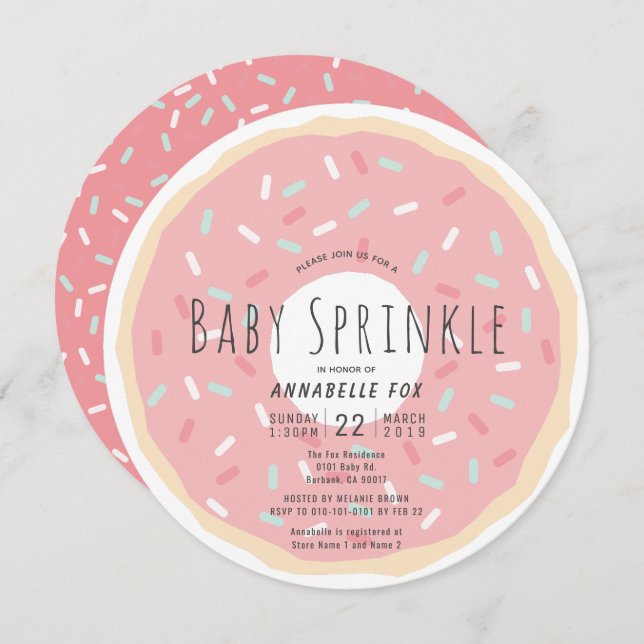 Pink Doughnut Baby Sprinkle Shower Circle Invitation (Front/Back)