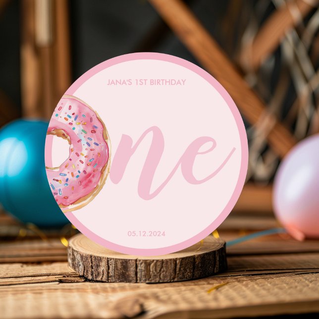  Pink Doughnut Birthday Classic Round Sticker (Creator Uploaded)