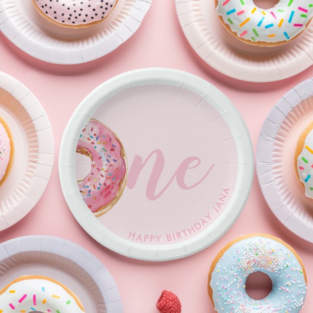  Pink Doughnut Birthday Paper Plate (Creator Uploaded)