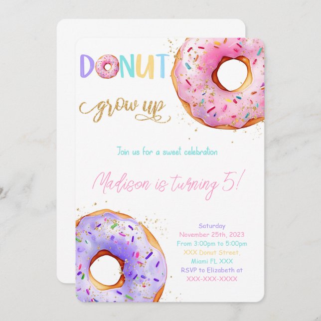 Pink Doughnut Birthday Party Invitation (Front/Back)