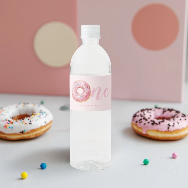  Pink Doughnut Birthday Water Bottle Label (Creator Uploaded)
