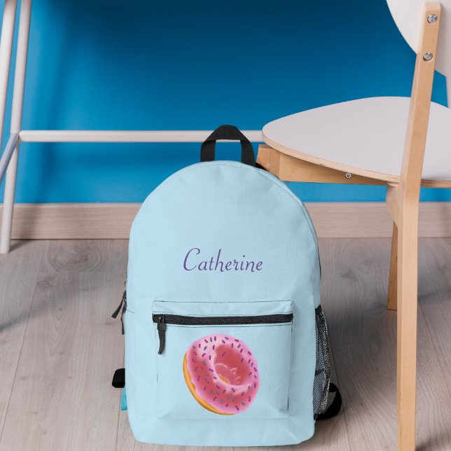 Pink Doughnut blue Printed Backpack (Creator Uploaded)