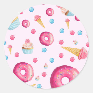 Pink Doughnut Collage Classic Round Sticker