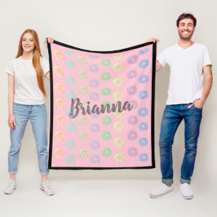 Pink Doughnut Custom Name Medium Fleece Blanket