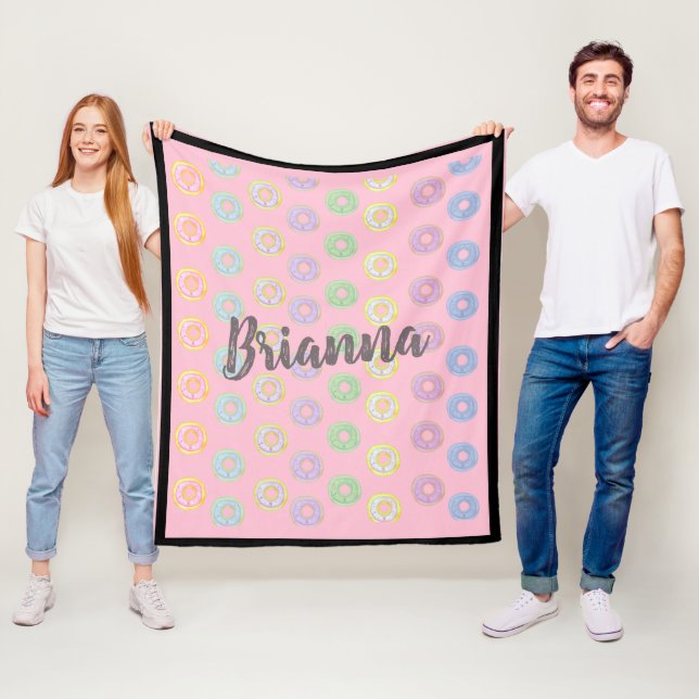 Pink Doughnut Custom Name Medium Fleece Blanket (In Situ)