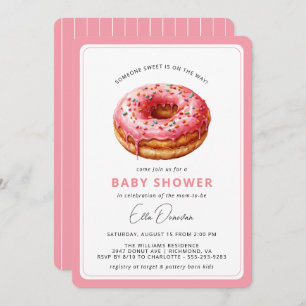 Pink Doughnut   Cute Dessert Theme Girl Baby Showe Invitation