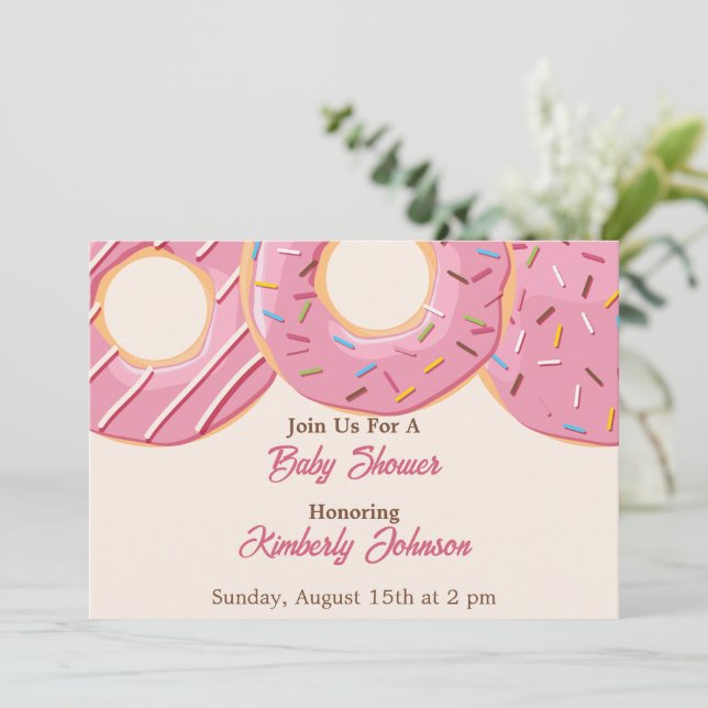Pink Doughnut Delight Baby Shower Invitation (Standing Front)