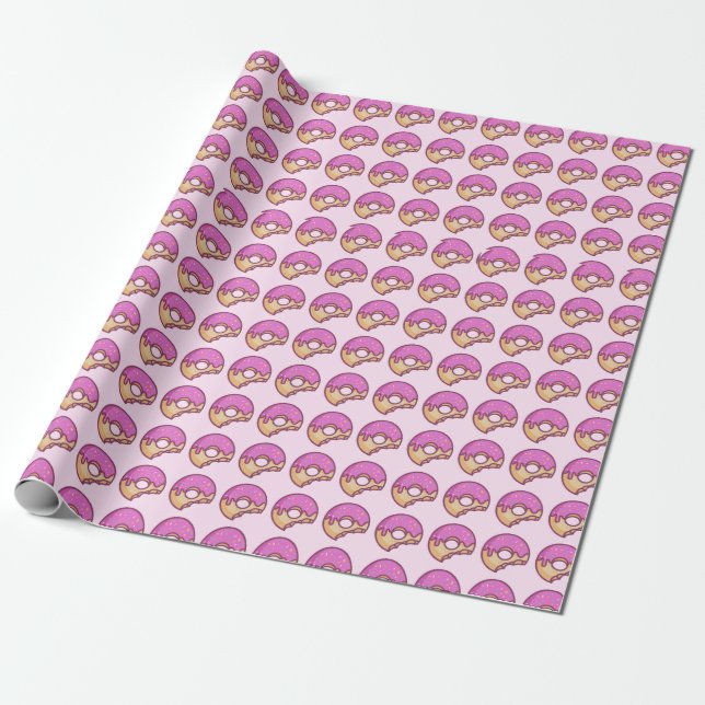 Pink Doughnut Designed Wrapping Paper (Unrolled)