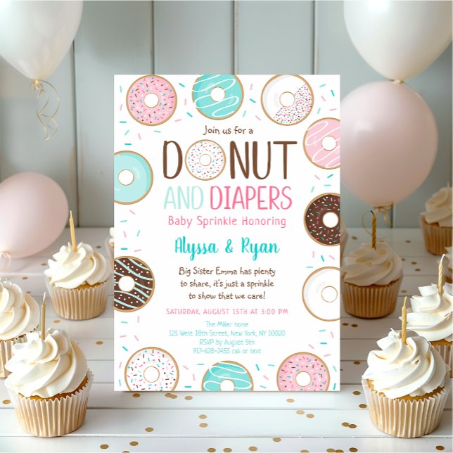 Pink Doughnut & Diapers Baby Sprinkle  Invitation (Creator Uploaded)