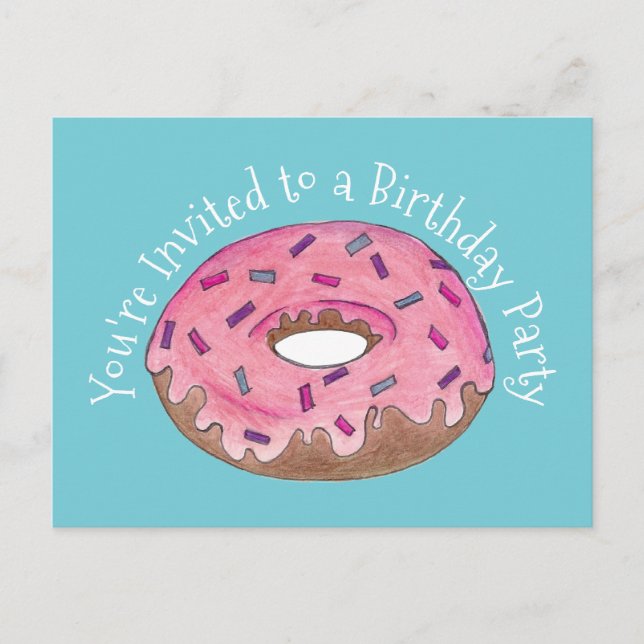 Pink Doughnut Doughnut Birthday Party Invitation Postcard (Front)