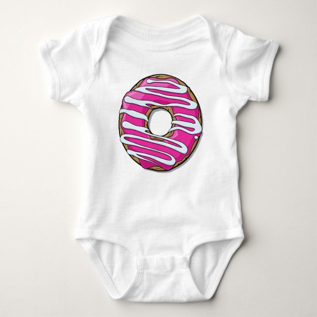 Pink Doughnut, Doughnut, Icing, Frosting, Glaze Baby Bodysuit (Front)
