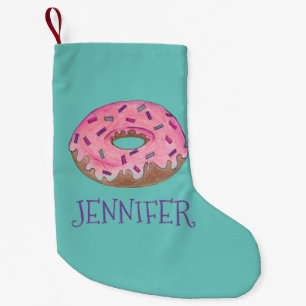 Pink Doughnut Doughnut Personalised Holiday Junk F Small Christmas Stocking