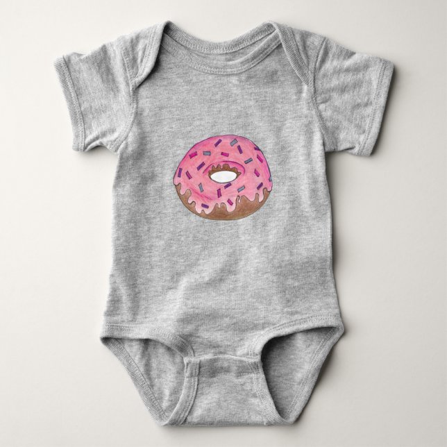 Pink Doughnut Doughnut Sprinkles Breakfast Junk Fo Baby Bodysuit (Front)
