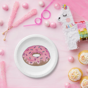 Pink Doughnut Doughnut Sprinkles Brunch Breakfast Paper Plate