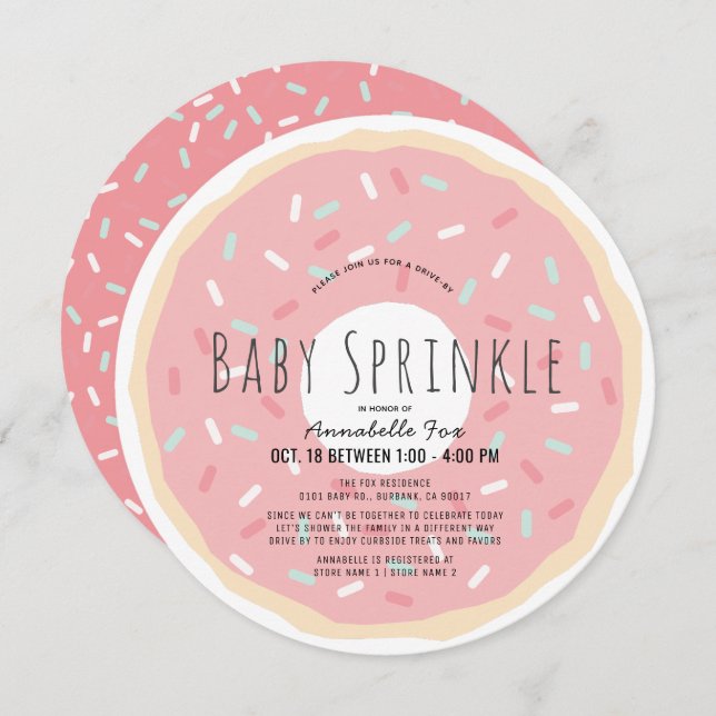 Pink Doughnut Drive-by Baby Sprinkle Shower Circle Invitation (Front/Back)