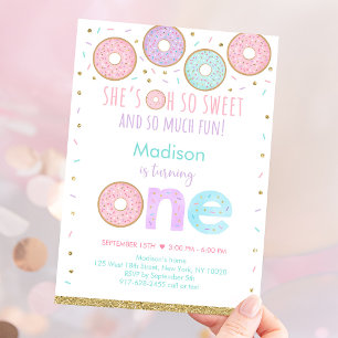 Pink Doughnut Oh So Sweet First Birthday Invitation