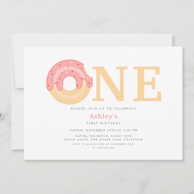 Pink Doughnut One 1st Birthday  Invitation (Front)